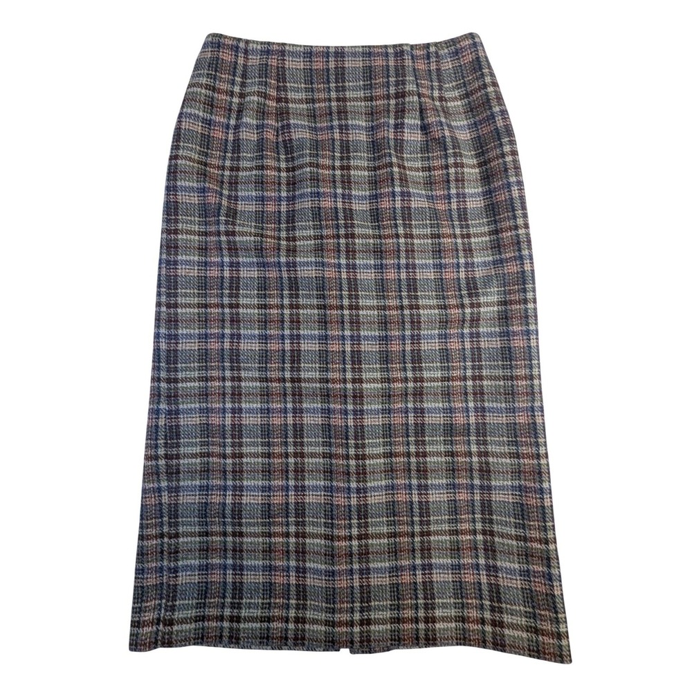 Vintage Plaid Lined Midi‎ Skirt Women's M Wool-Blend Zipper Fly